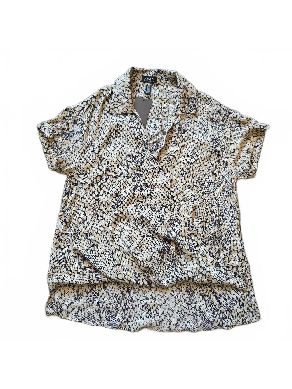 Jones New York Animal Lace Print Short Sleeve Blouse Size S